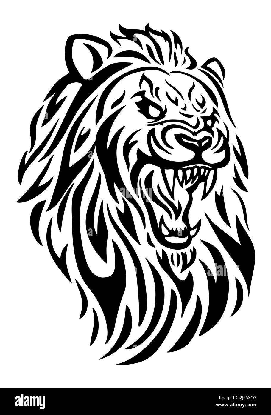 illustration of a furious lion head tattoo Stock Photo