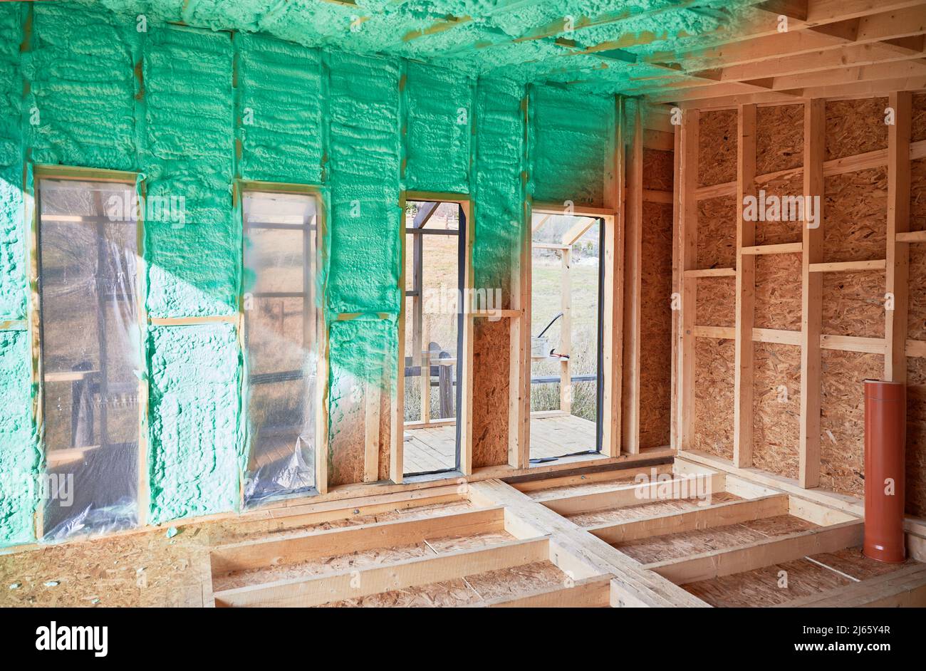 Picture of Photo collage before and after thermal insulation room in wooden frame ...