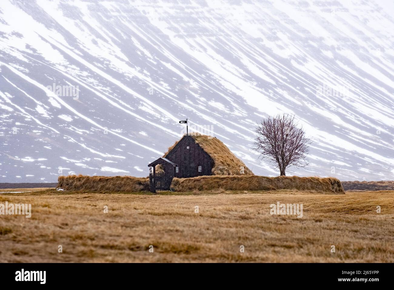 Grassodenkirche Grafarkirkja in Nordisland, Skagafjörður Stock Photo