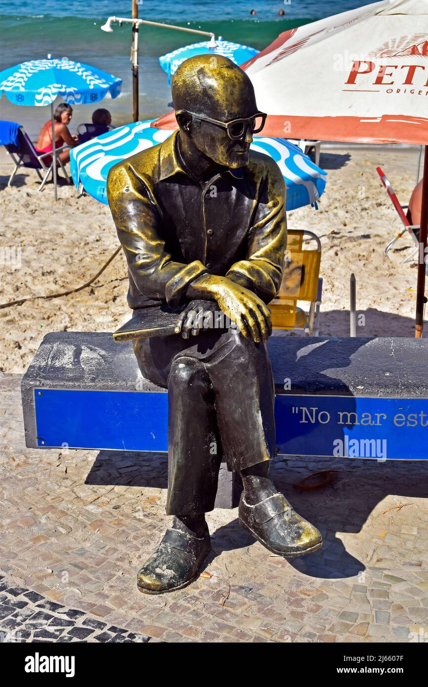 RIO DE JANEIRO, BRAZIL - MARCH 16, 2022: Brazilian poet Carlos Drummond de Andrade sculpture, Copacabana beach Stock Photo
