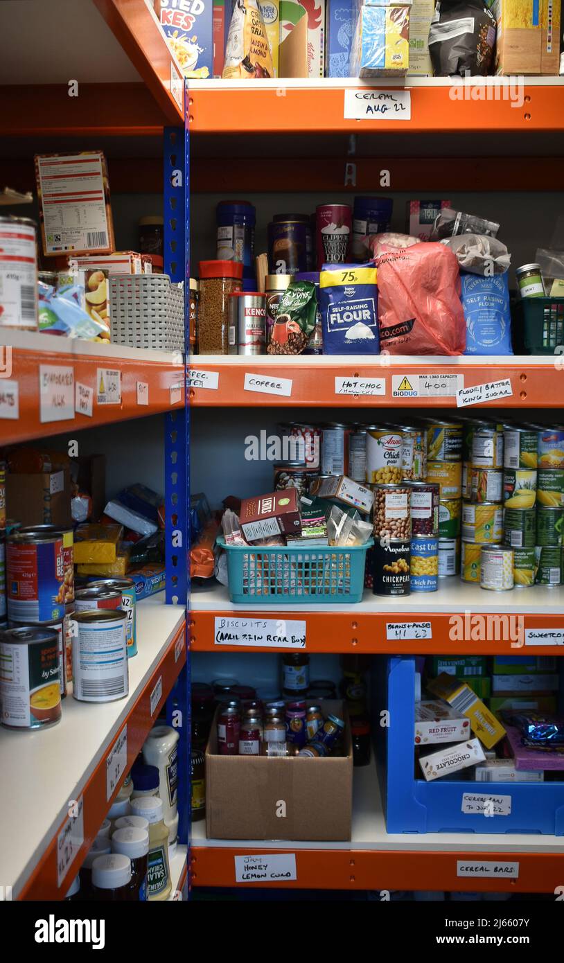 Tinned Food, Donations And Stock Given To Hound Basics Food Bank Stock Photo