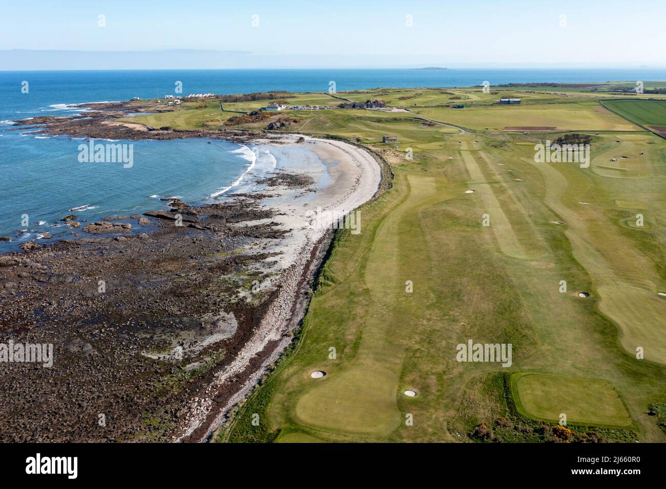 Aerial view of Balcomie Links, Crail Golfing Society, Crail, Scotland Stock Photo