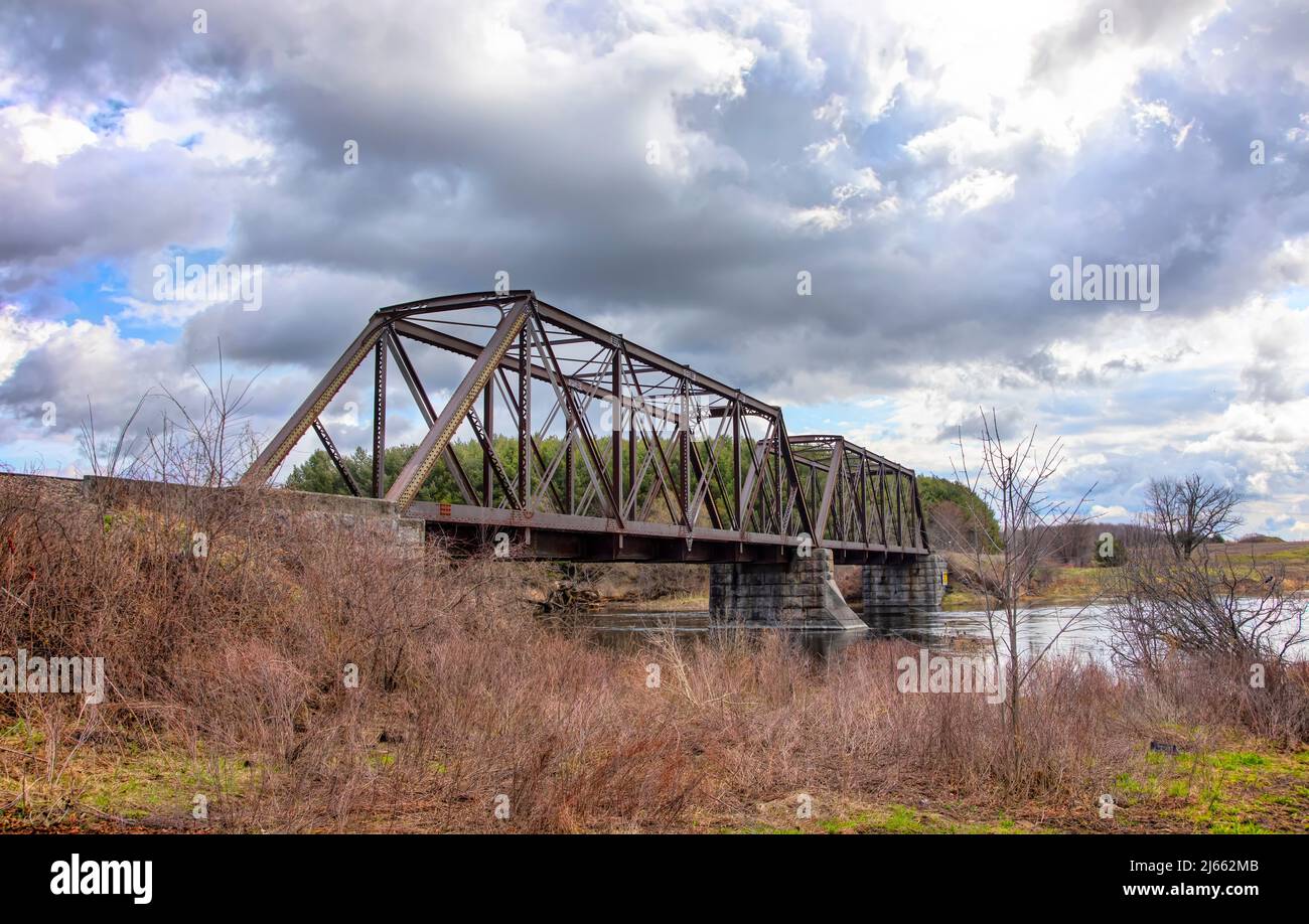 Double span riveted railway truss bridge built in 1893 crossing the