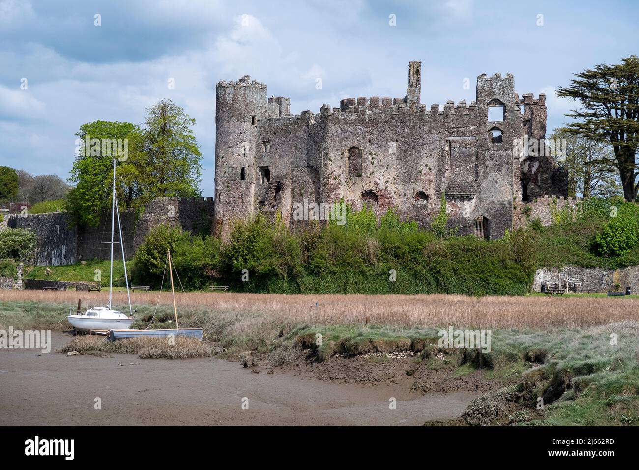 Laugharne Castle in Laugharne, Carmarthenshire, Wales. Stock Photo