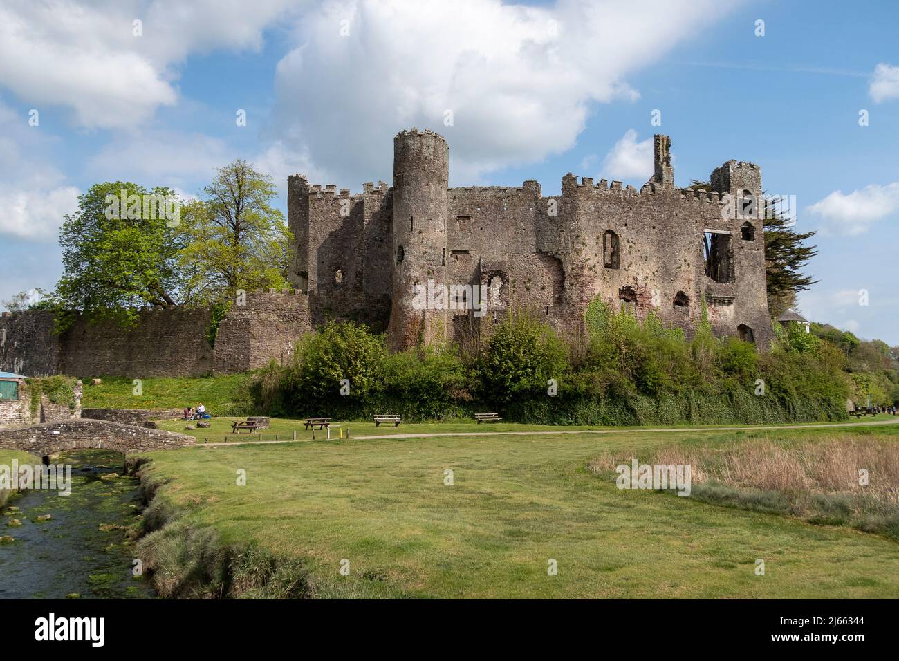 Laugharne Castle in Laugharne, Carmarthenshire, Wales. Stock Photo