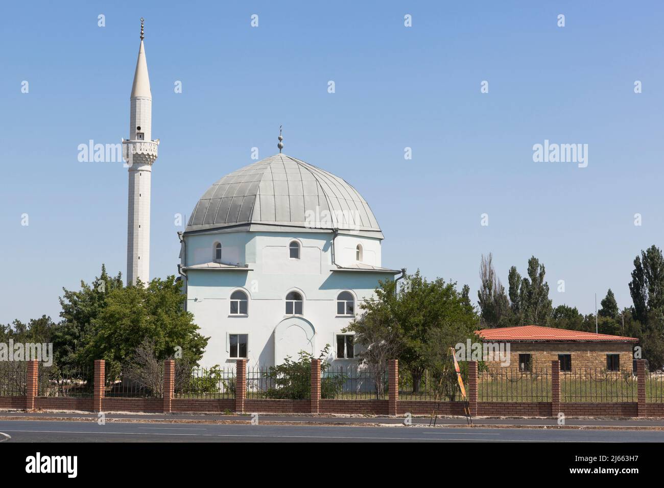 View of the Yany Jami mosque from the Evpatoria highway in the city of Saki, Crimea, Russia Stock Photo