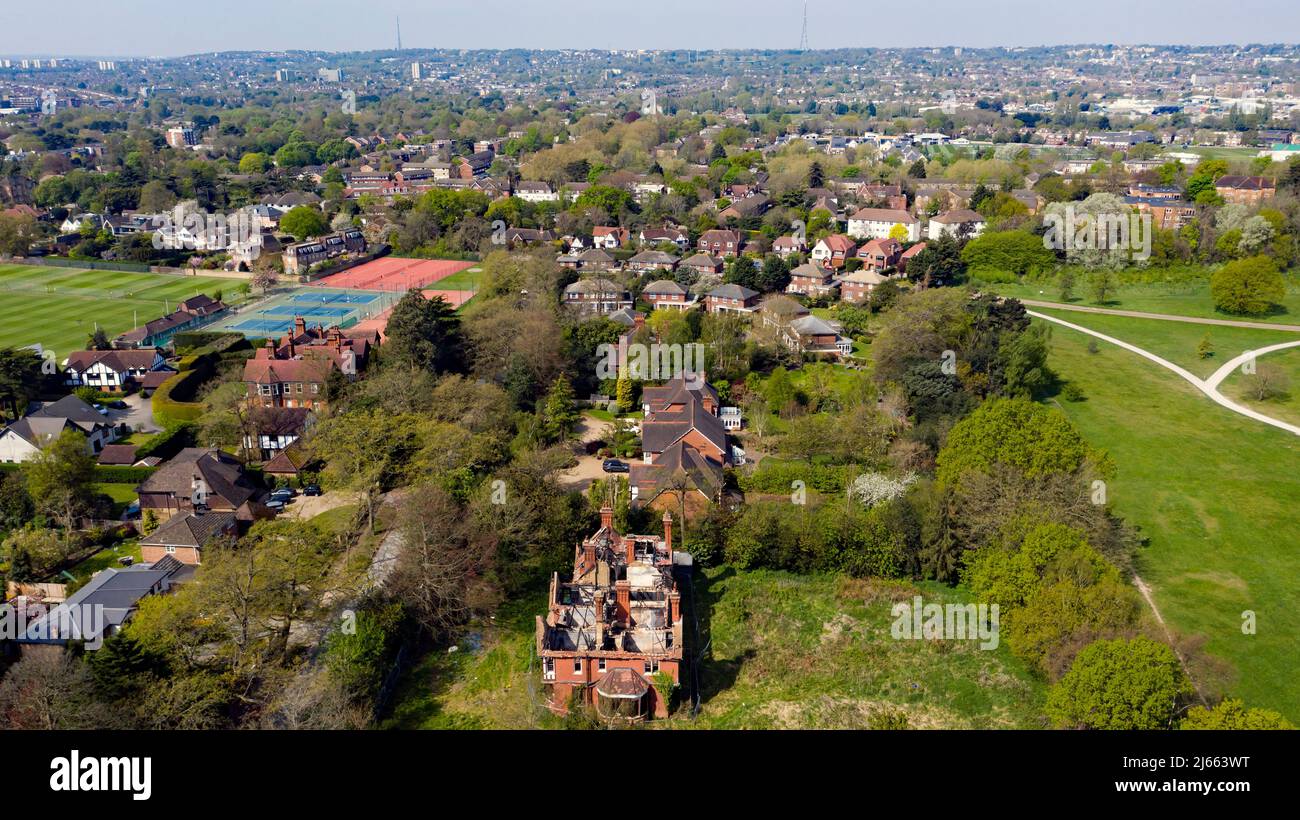 Aerial View  of the South Western End of Beckenham Place Park, looking towards  Crystal Place and  Lower Sydenham Stock Photo