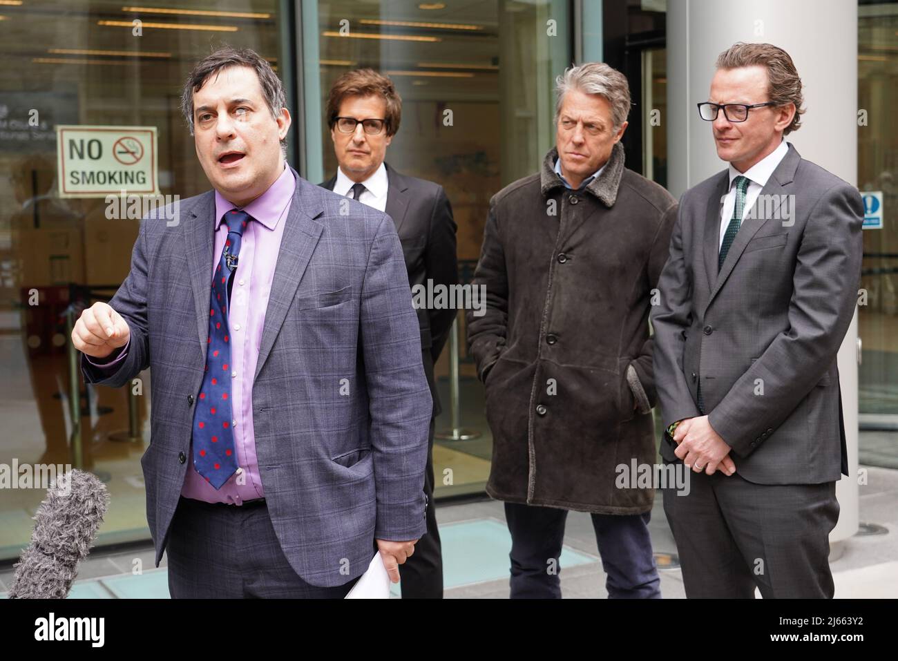 Actor Hugh Grant with David Sherborne, Hugh Grant and Roddy 