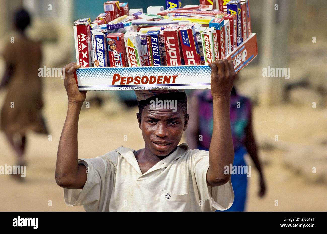 Ghana, Accra; toothpaste seller Stock Photo Alamy