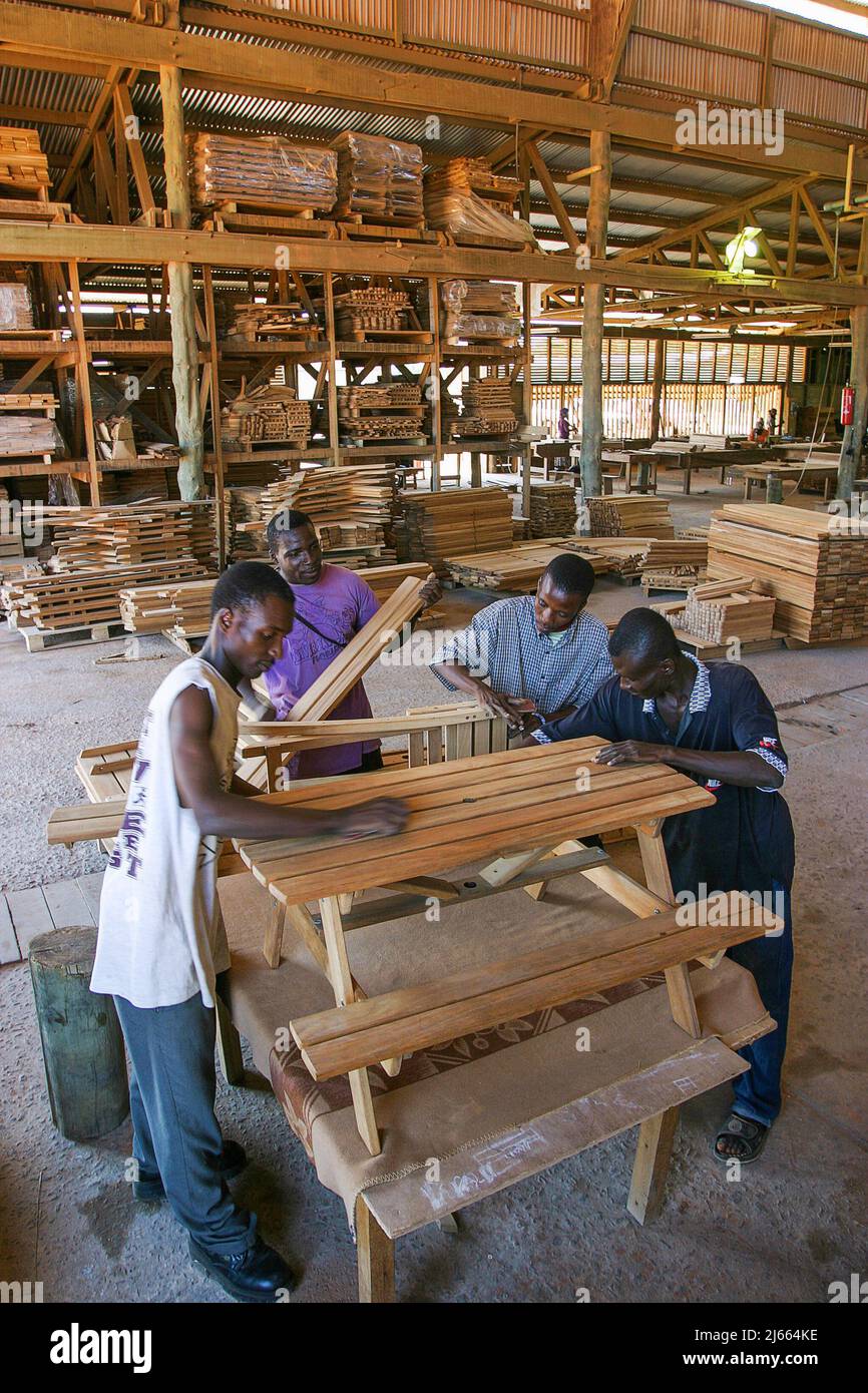Ghana, Takoradi furniture factory and wood store with carpenters at