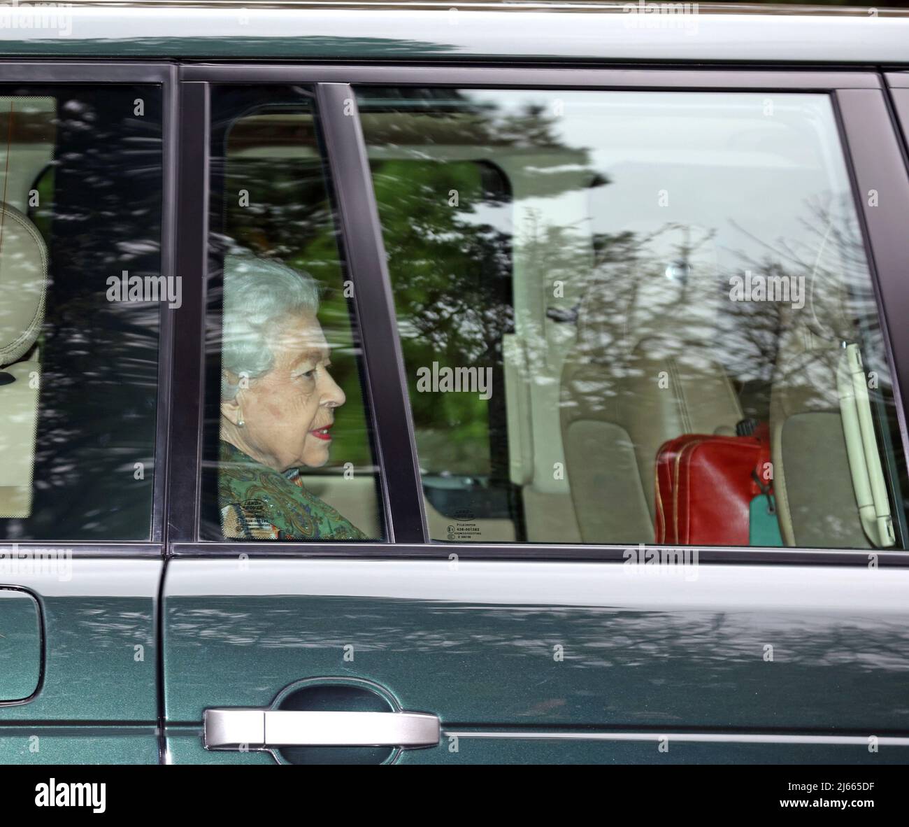 Sandringham, UK. 27th Apr, 2022. Queen Elizabeth II returns to Windsor