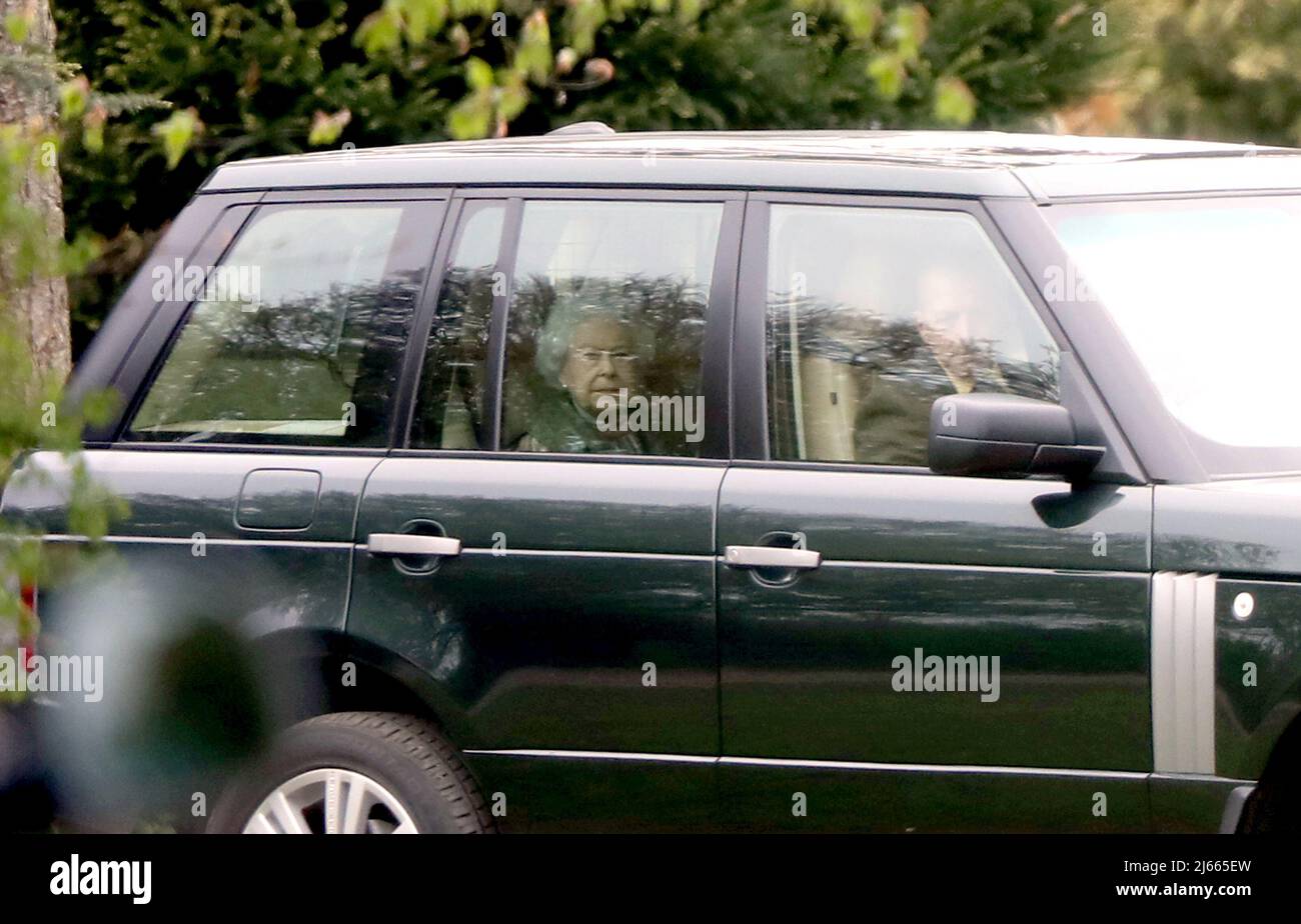 Sandringham, UK. 27th Apr, 2022. Queen Elizabeth II returns to Windsor