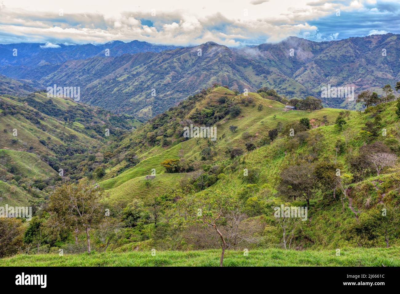 Beautiful view on the hills and forest surrounding Los Quetzales national park, beautiful Costa Rica Wilderness landscape Stock Photo