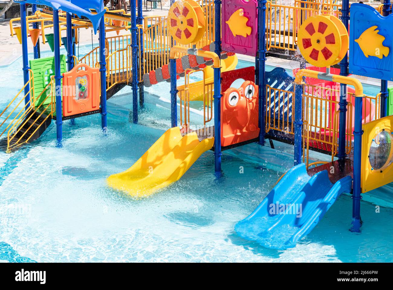 Children Playground with Colorful Yellow And Blue Plastic Slider in