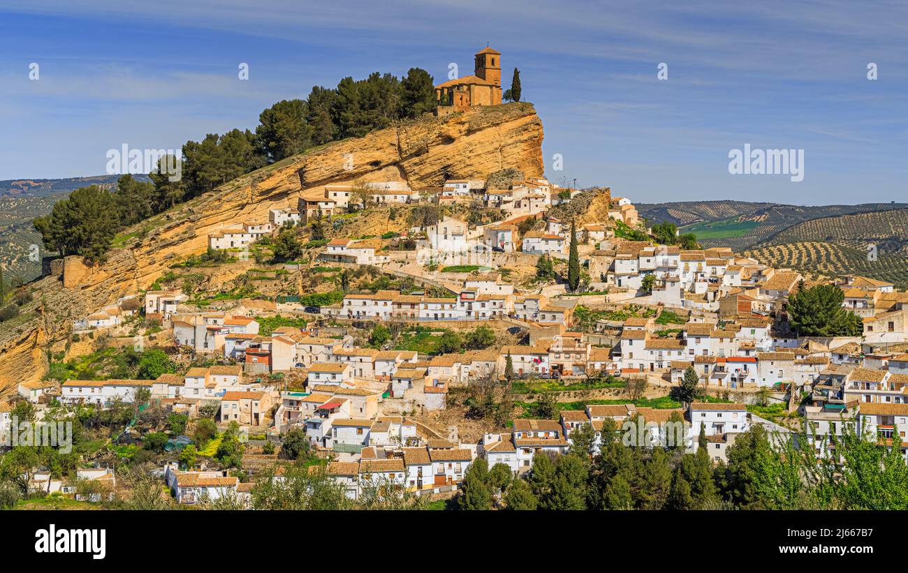 Montefrio is a municipality in the province of Granada in Andalusia, in the south of Spain. The ruins of a Moorish castle sit near the highest point. Stock Photo