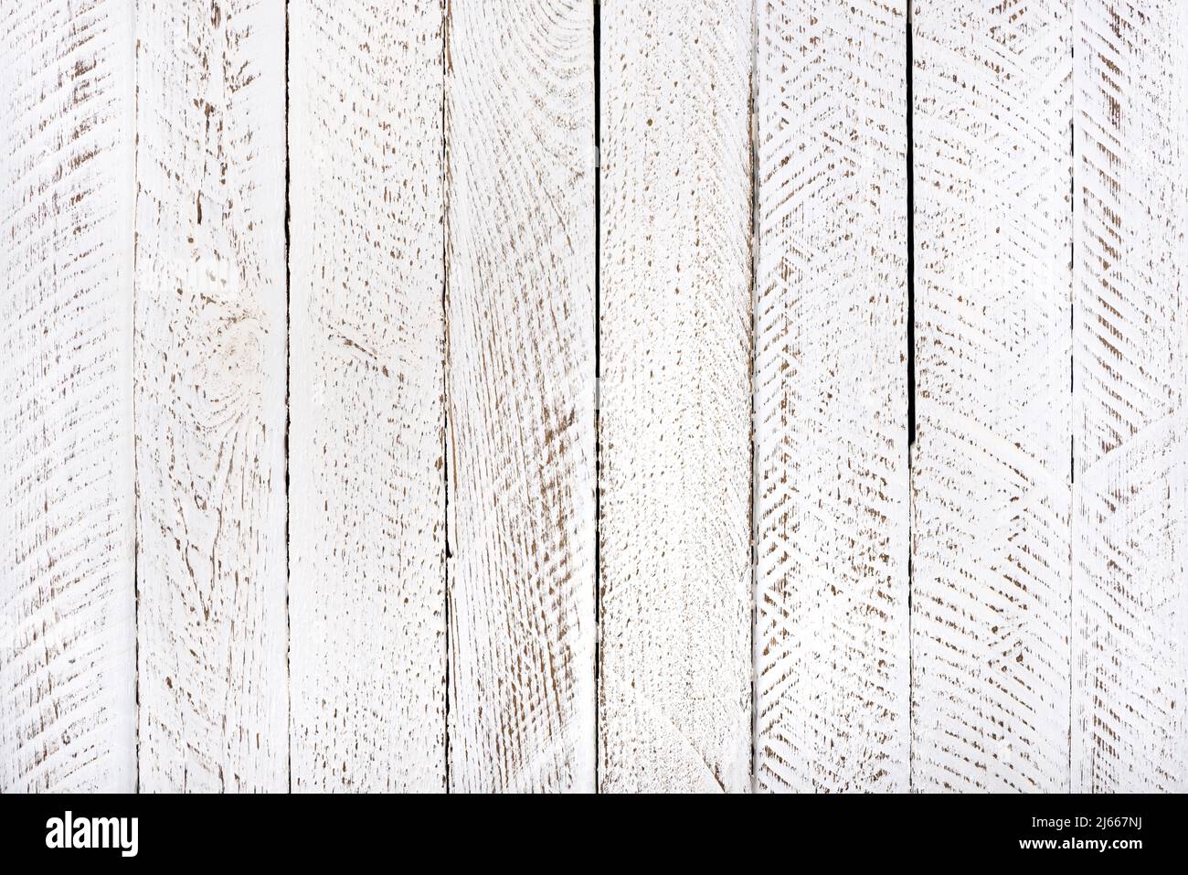 White painted worn rustic wooden table background top view Stock Photo