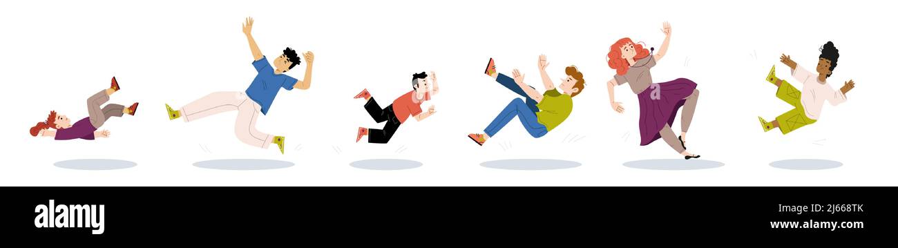 Falling people, clumsy male and female characters fall down due to stumbling, slipping on wet floor, accident, injury, danger, risk, bad luck, misfort Stock Vector Image & Art - Alamy Falling people, clumsy male and female characters fall down due to stumbling, slipping on wet floor, accident, injury, danger, risk, bad luck, misfort Stock Vector Image & Art - Alamy