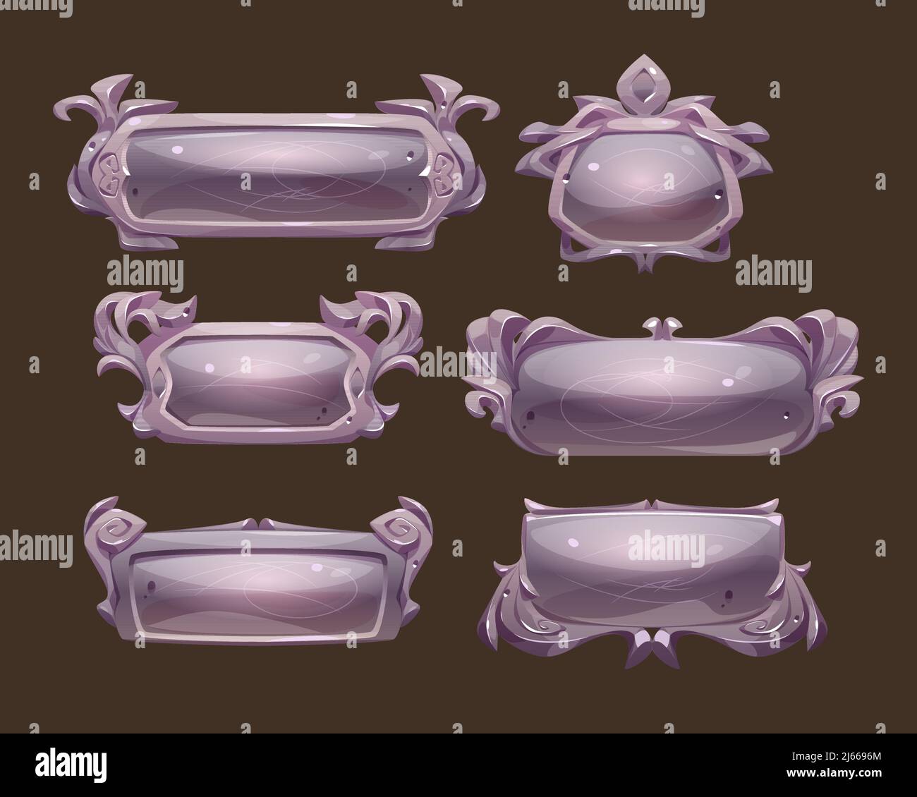 Game silver buttons with fantasy frames in medieval style. Vector ...