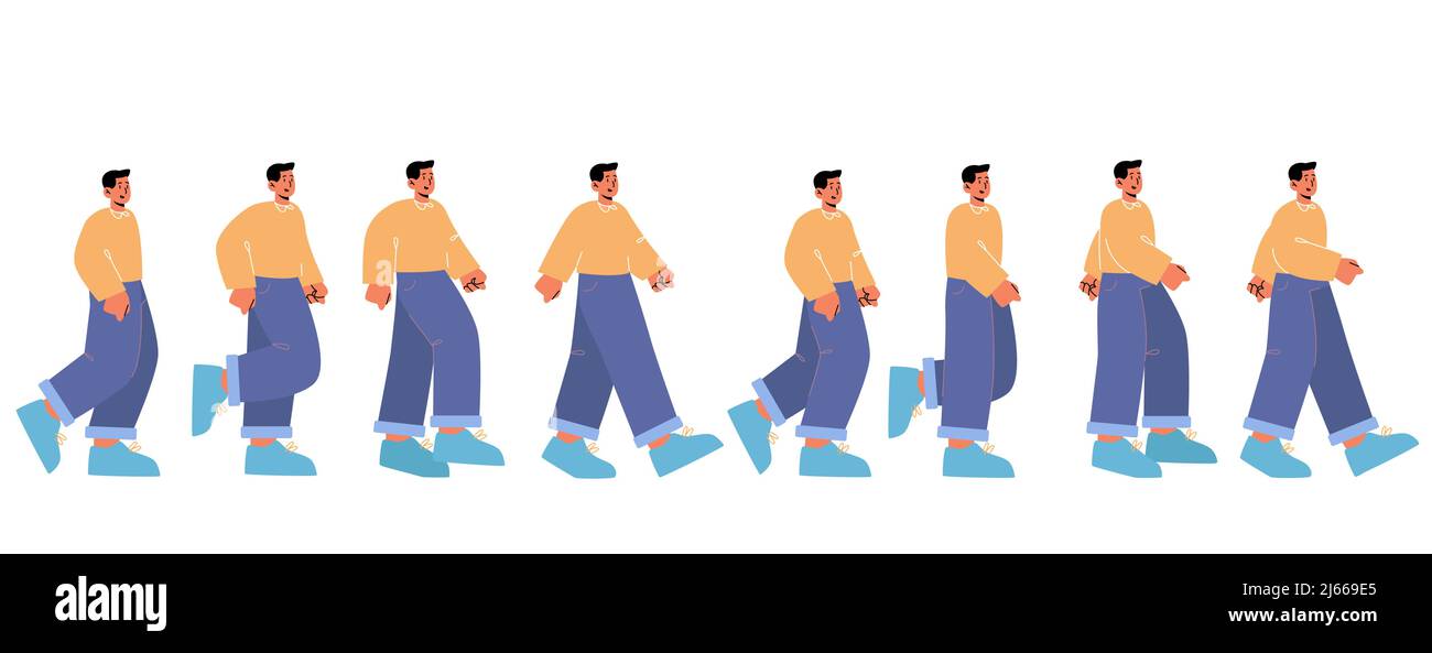 Cycle sequence of man walk. Vector flat illustration of male character steps  in different postures. Animation sprite sheet of walking person, man gait  Stock Vector Image & Art - Alamy