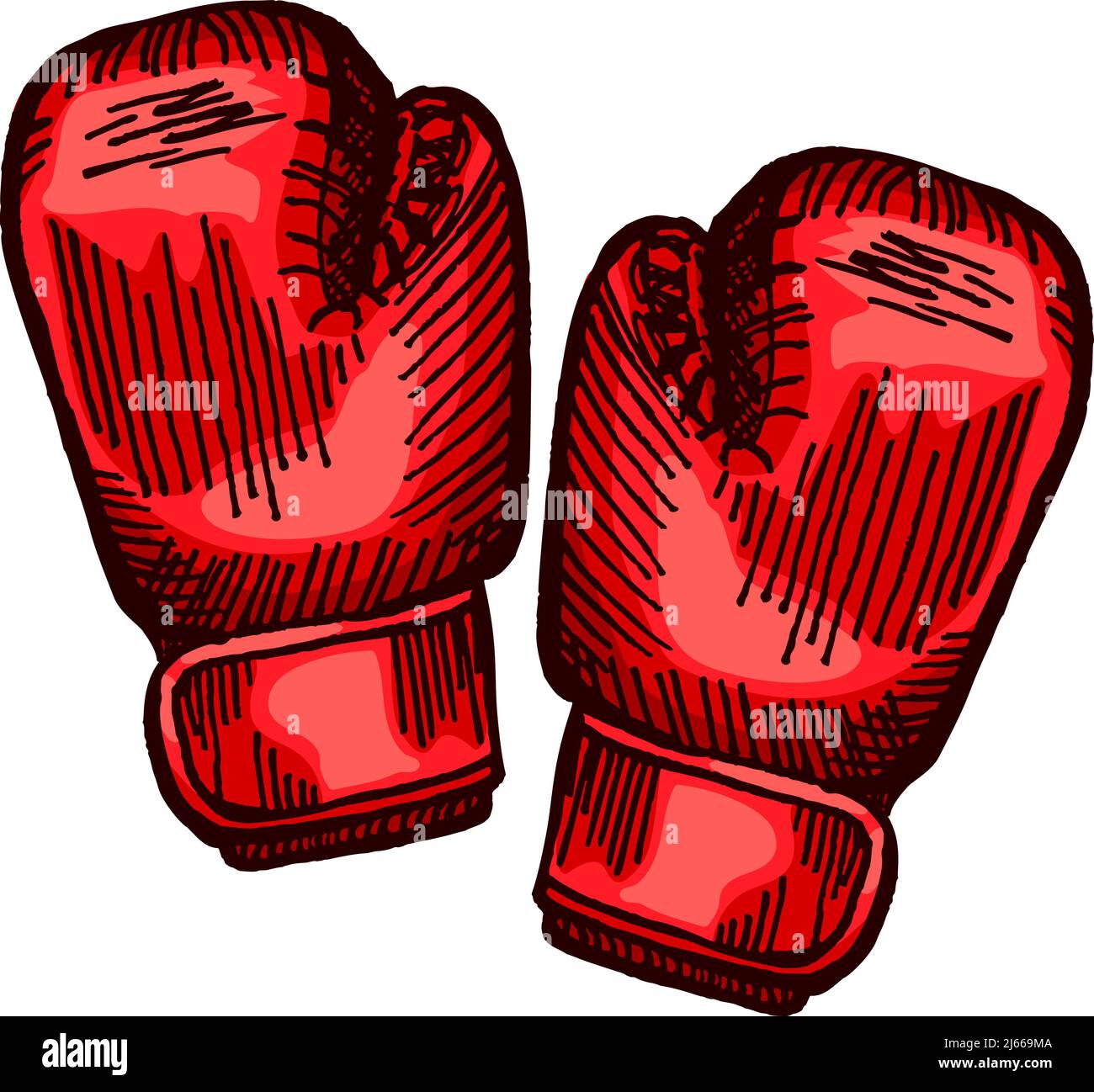 Red boxing gloves sketch in isolated white background. Vintage sporting