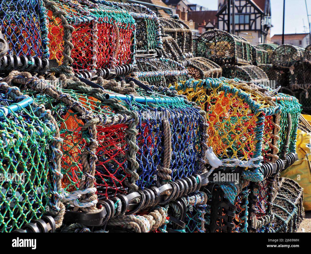 Colourful lobster pots Stock Photo