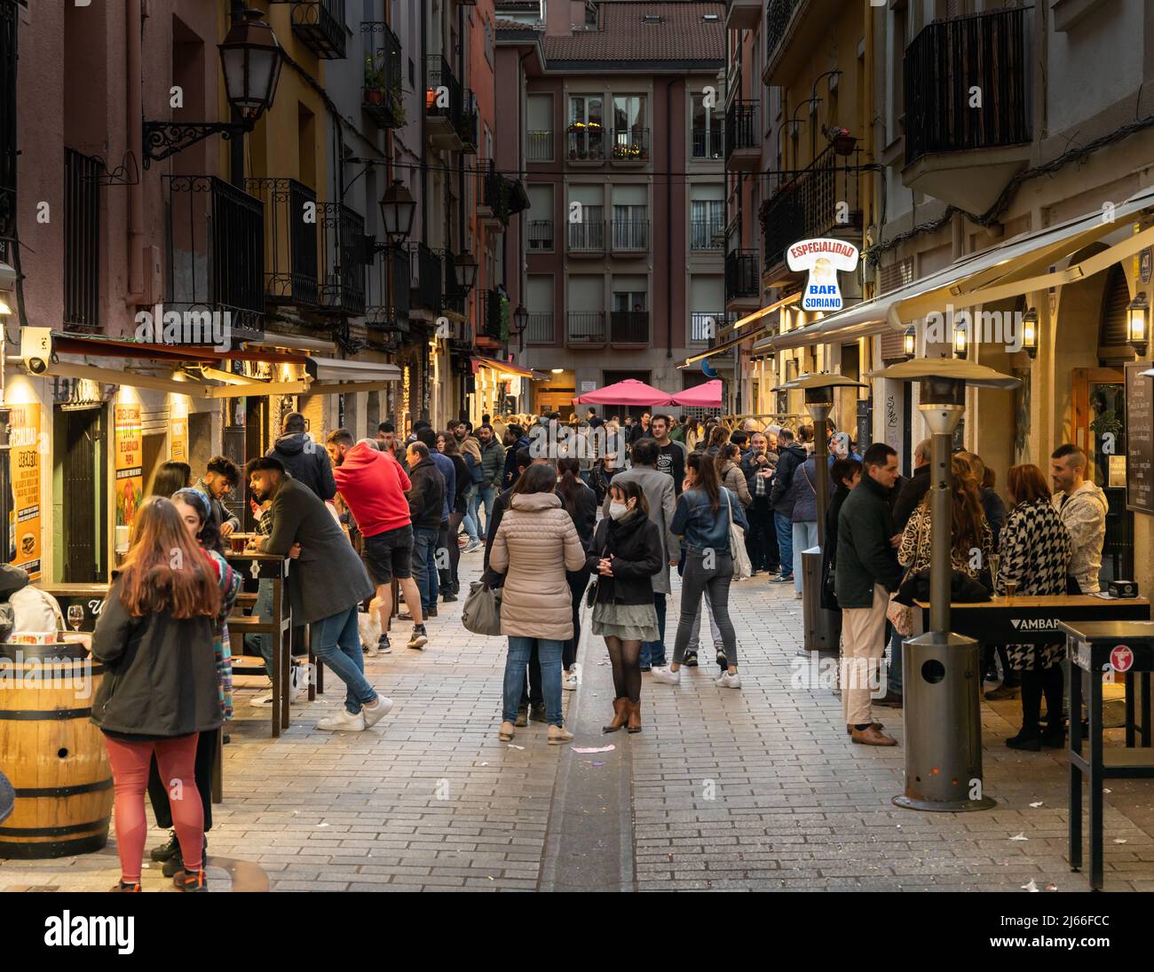 Estella, Spain April 24 2022 Locals and tourists eating and