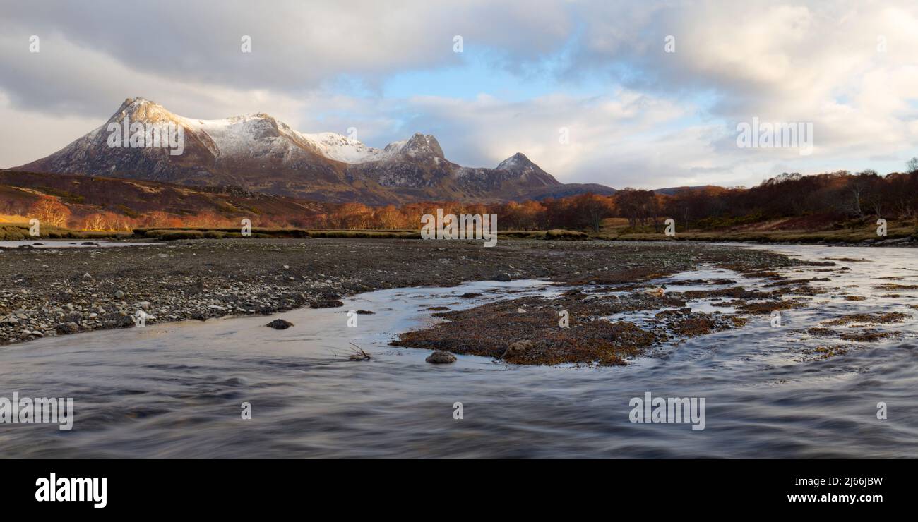 Ben Loyal and Kinloch River, Kyle of Tongue, Sutherland Stock Photo