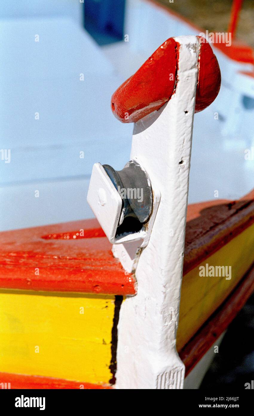 Details of typical Mediterranean boats  bow piece called capian Stock Photo