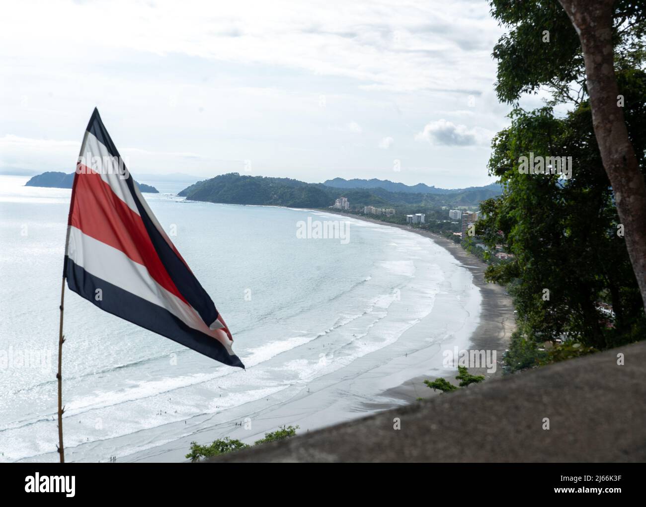 Costa Rican Flag Blowing in Wind Stock Photo