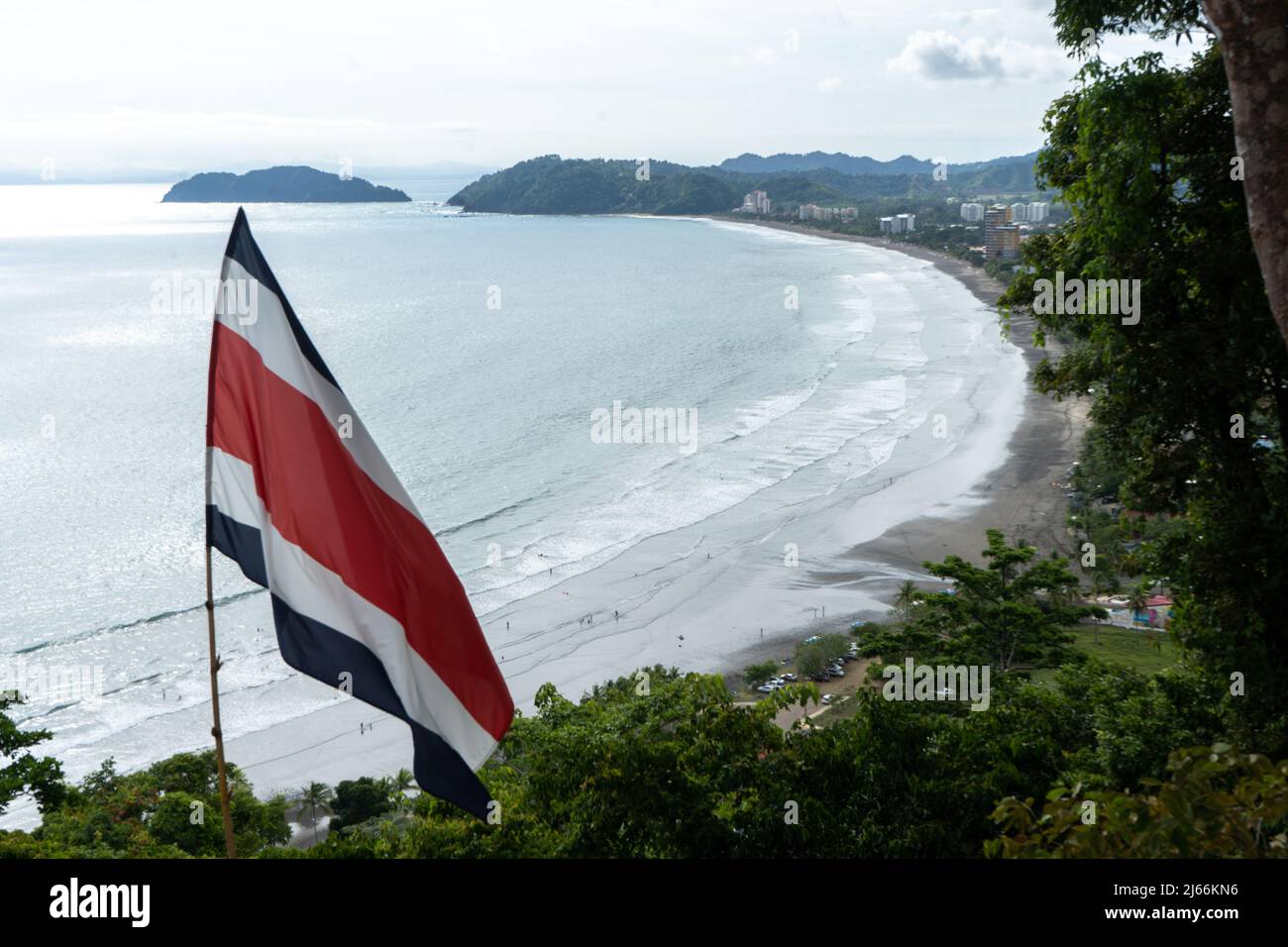 Costa Rican Flag Blowing in Wind Stock Photo