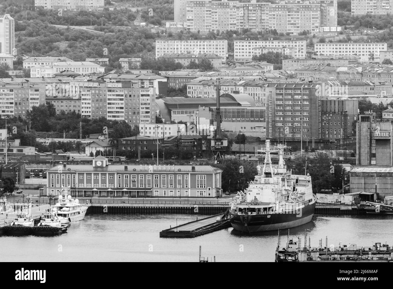 Murmansk, Russia - July 24, 2017: The first nuclear icebreaker Lenin moored at the pier in Murmansk Stock Photo