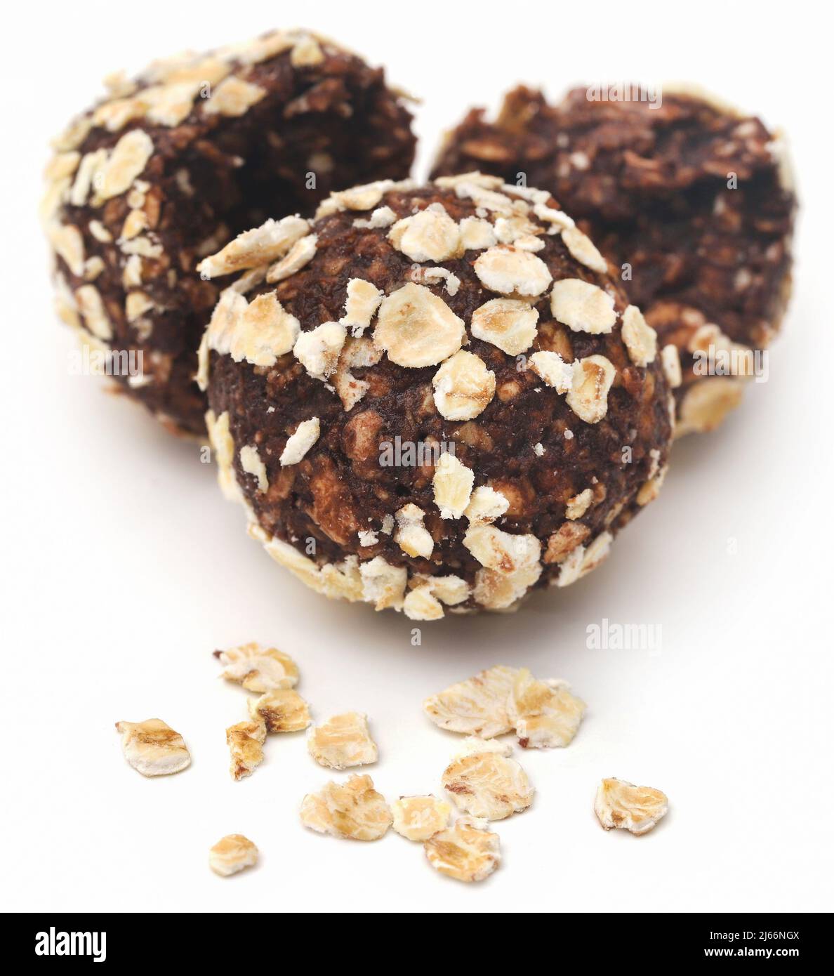 Oatmeal balls, a popular Christmas candy over white background Stock