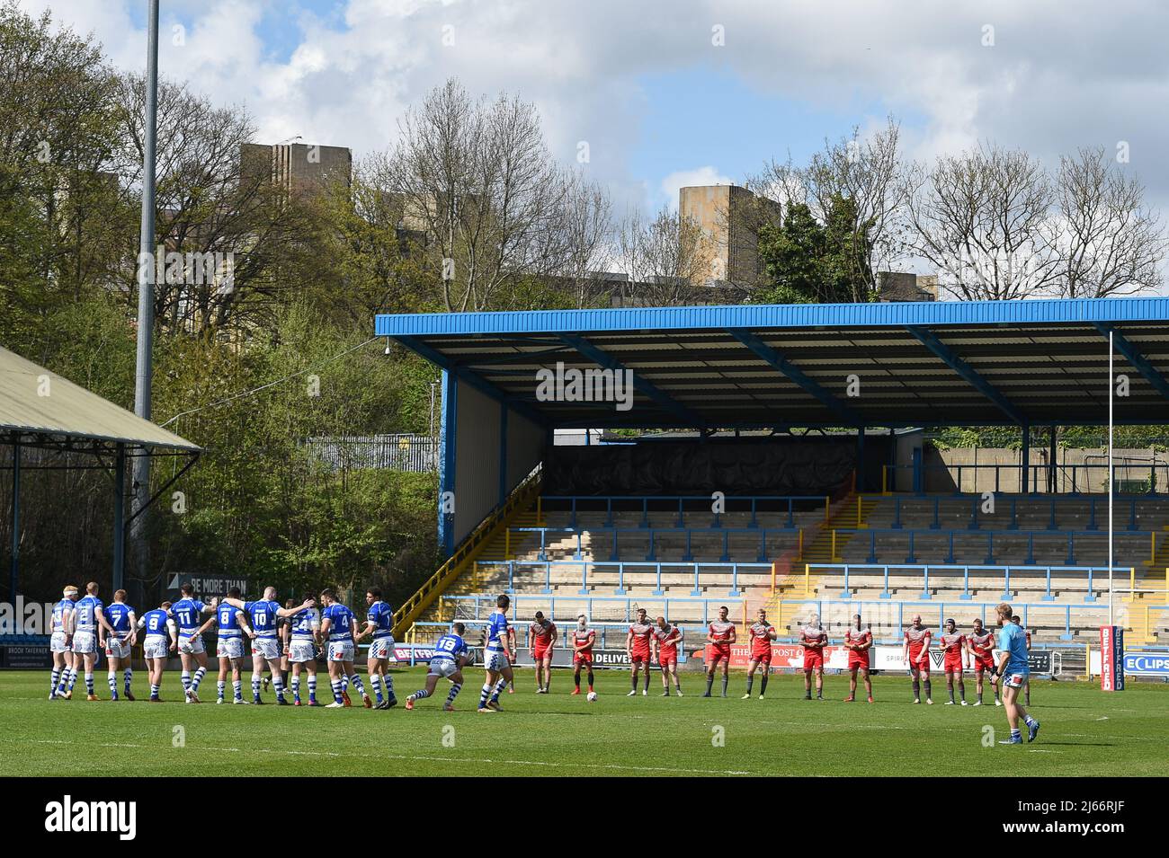 Halifax, England -24th April 2022 - General view. Rugby League Betfred Super Championship Halifax Panthers vs Barrow Raiders at Shay Stadium, Halifax, UK  Dean Williams Stock Photo