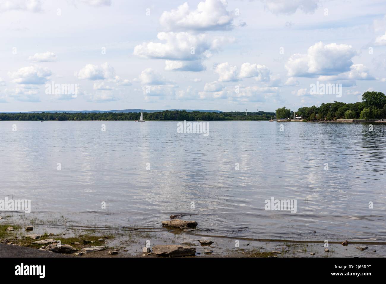 Panoramic view of Ottawa River and Britannia beach with sailing boats