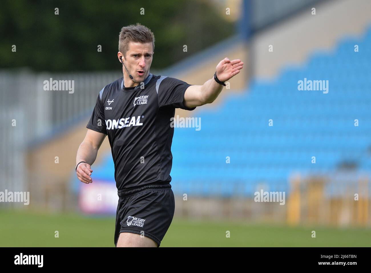 Halifax, England -24th April 2022 -  Referee Chris Kendall. Rugby League Betfred Super Championship Halifax Panthers vs Barrow Raiders at Shay Stadium, Halifax, UK  Dean Williams Stock Photo