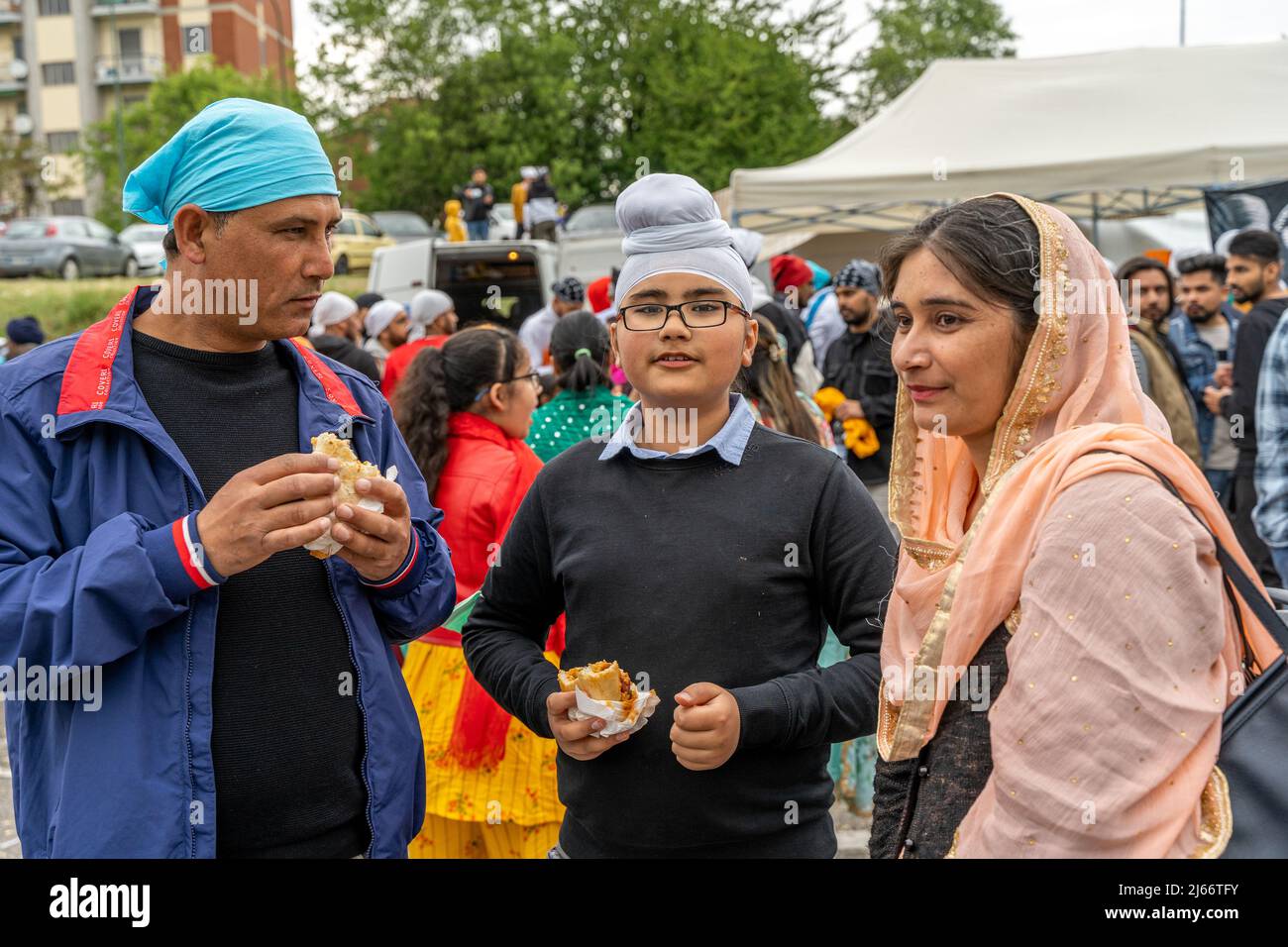 CREMONA, ITALY APRIL 2022 family of the Sikh monotheism religion in