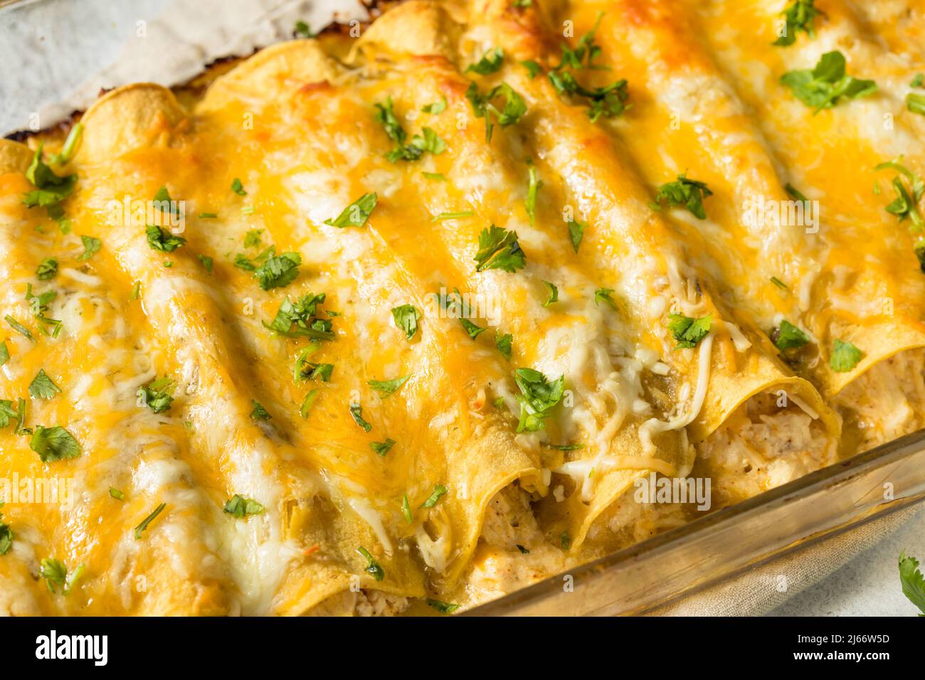 Homemade Mexican Tomatillo Green Enchiladas with Chicken and Cilantro