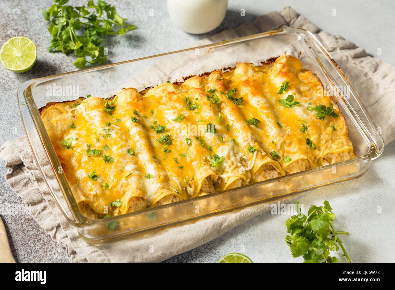 Homemade Mexican Tomatillo Green Enchiladas with Chicken and Cilantro