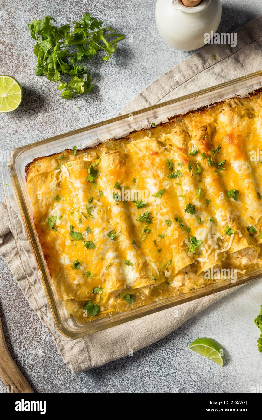 Homemade Mexican Tomatillo Green Enchiladas with Chicken and Cilantro