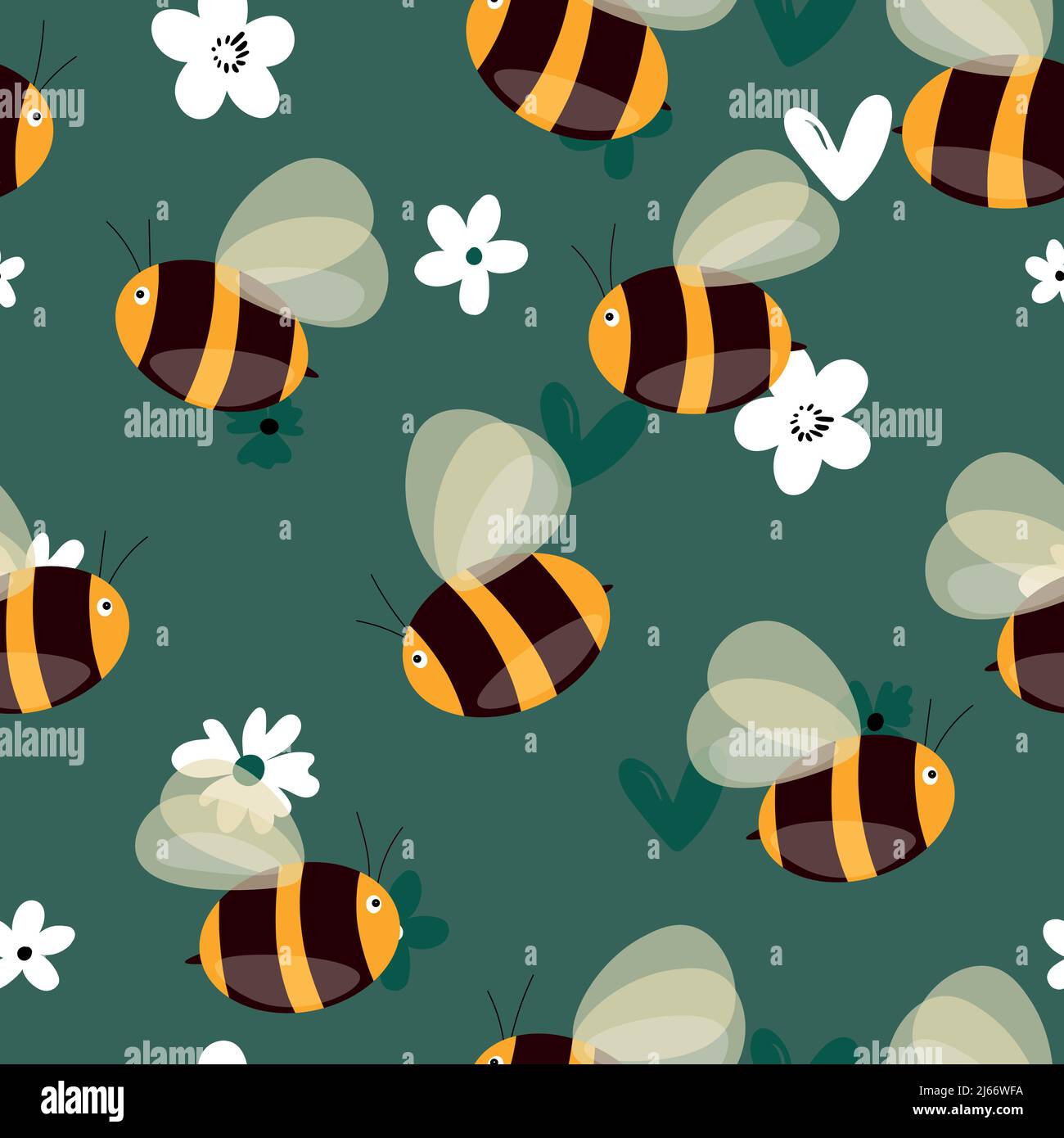 Seamless pattern with bees on floral background. Small wasp. Vector ...