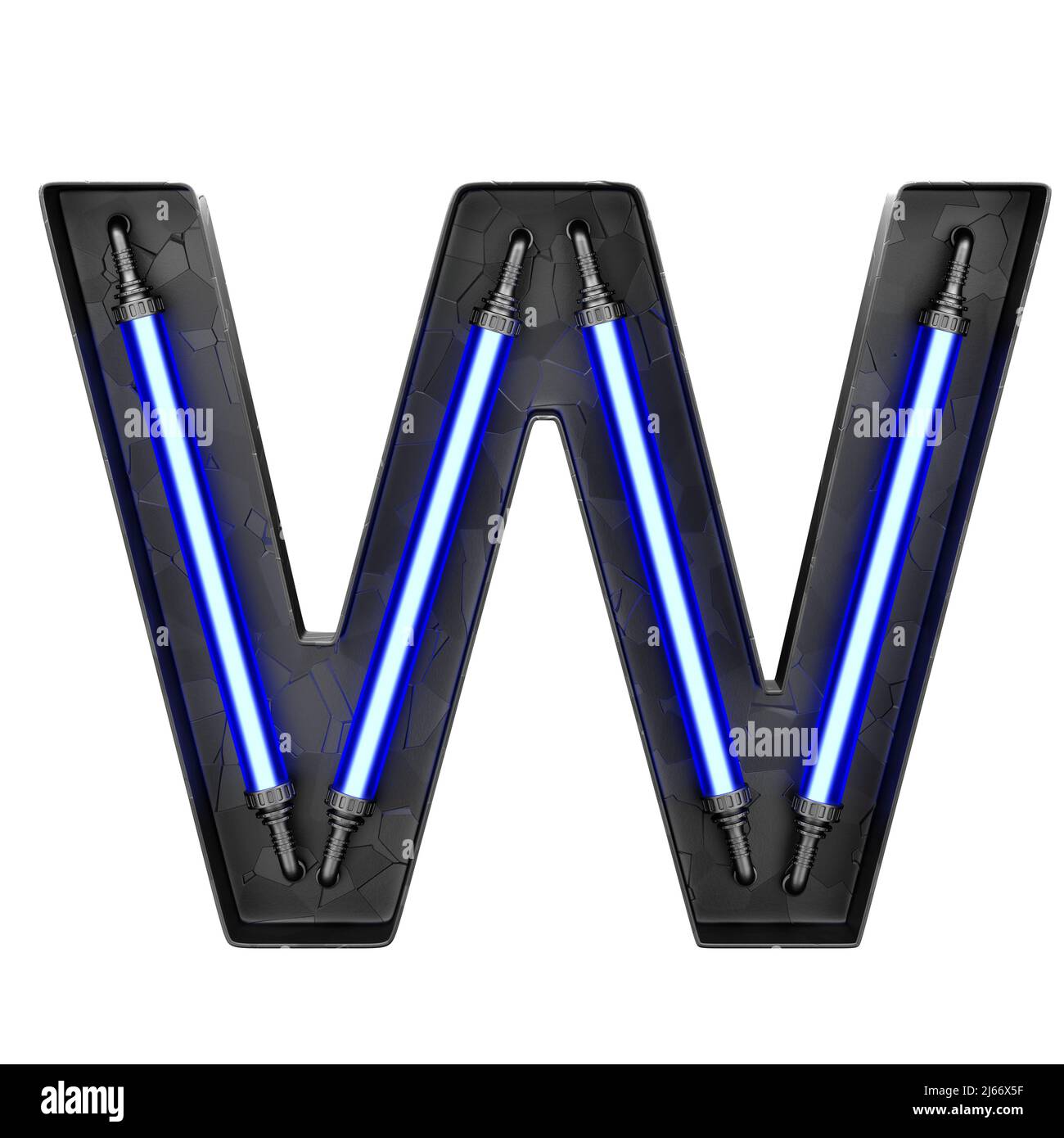 Futuristic technology font. Letter W. 3d render. Stock Photo