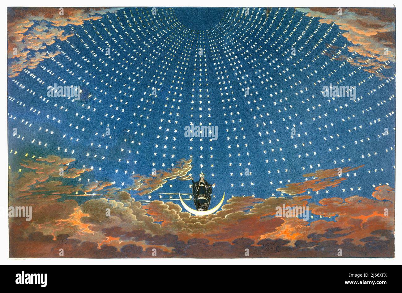 Karl Friedrich Schinkel - Design for The Magic Flute; The Hall of Stars in the Palace of the Queen of the Night, Act 1, Scene 6 Stock Photo