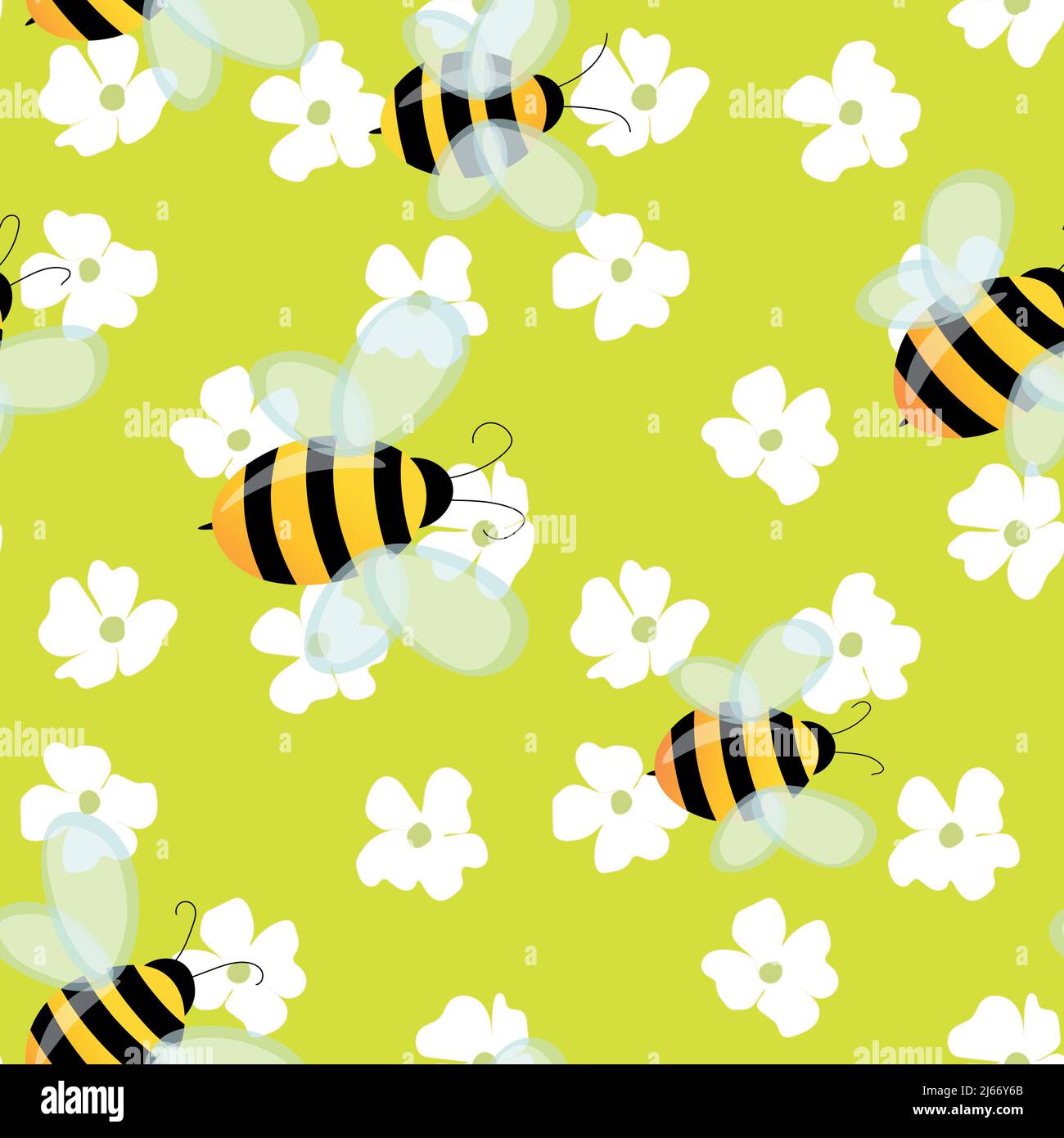 Seamless pattern with bees on floral background. Small wasp. Vector ...