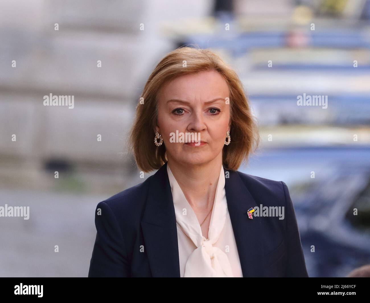 London, UK. 26th Apr, 2022. Foreign Secretary Liz Truss arrives for the weekly Cabinet Meeting at No 10 Downing Street. Stock Photo