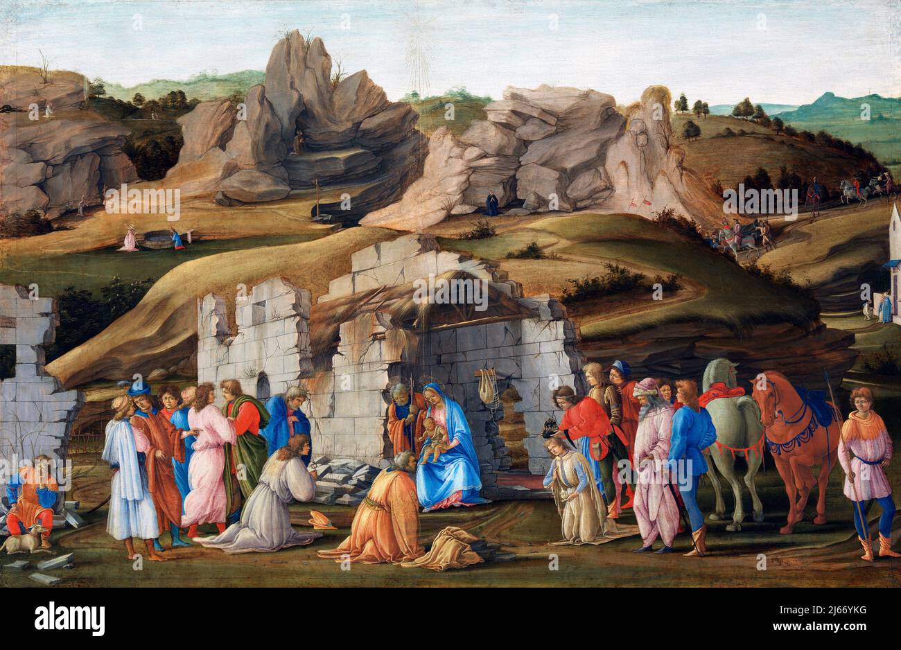 Adoration of the Kings by Filippino Lippi (1457-1504), oil with some egg tempera on wood, c. 1480 Stock Photo