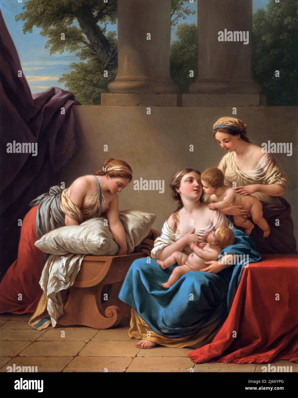 Maternal Affection by Louis-Jean-François Lagrenée (1724-1805), oil on copper, 1775 Stock Photo