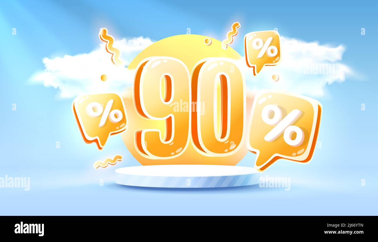 Mega sale special offer, Summer 90 off sale banner. Sign board promotion. Vector illustration Stock Vector