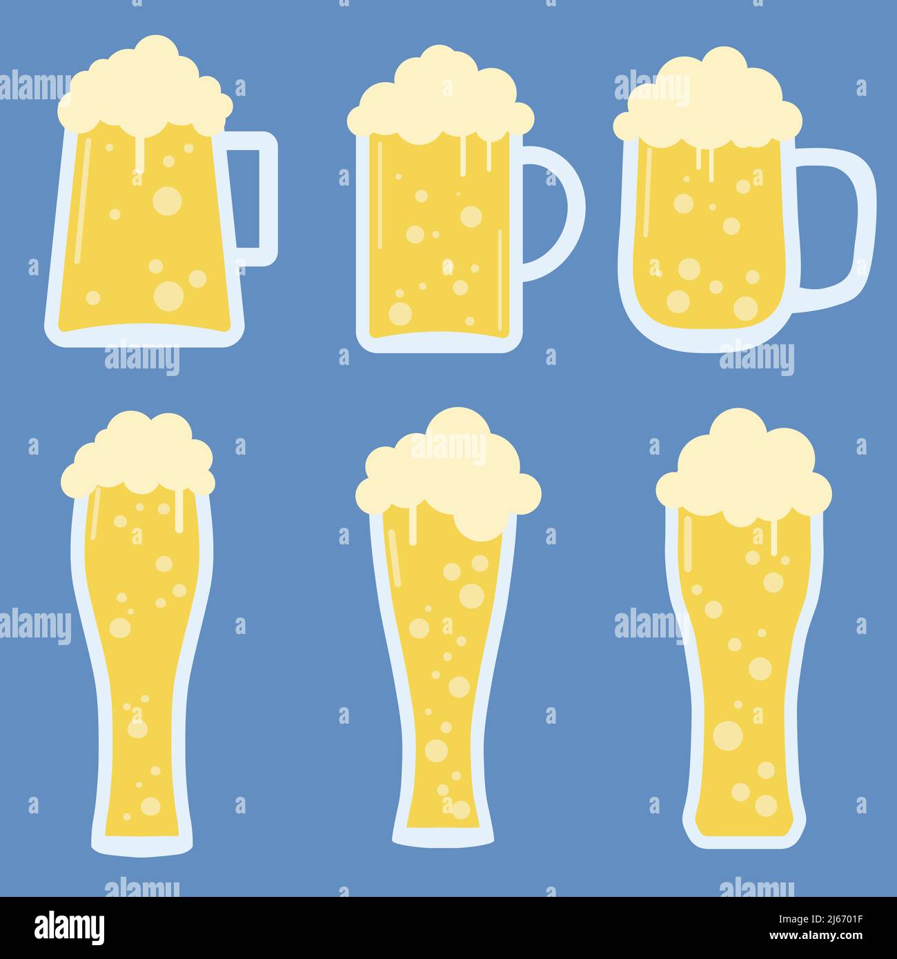 Set of different Kind of Cold Fresh Full Beer Glass Stock Vector Stock