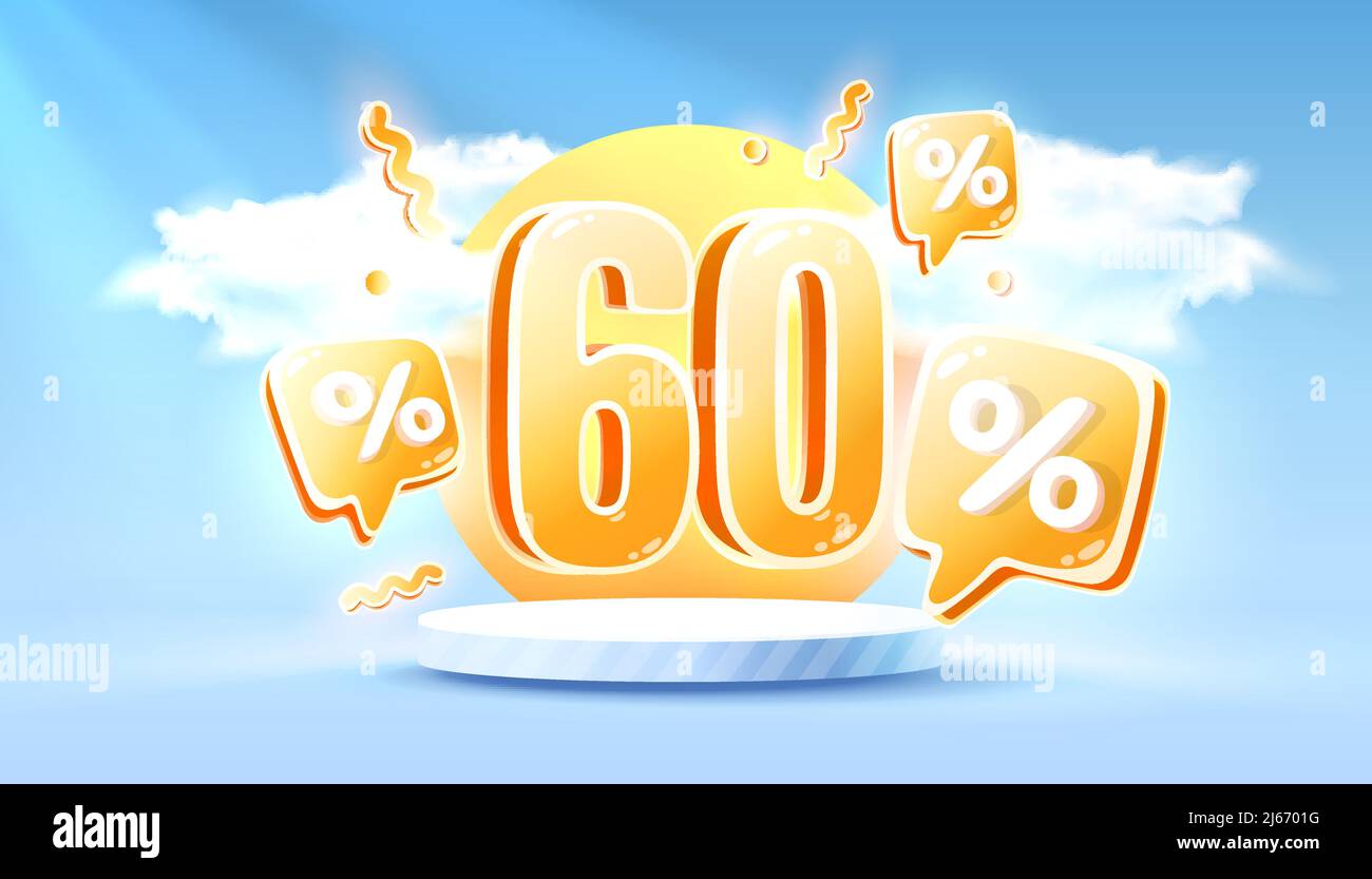 Mega sale special offer, Summer 60 off sale banner. Sign board promotion. Vector illustration Stock Vector