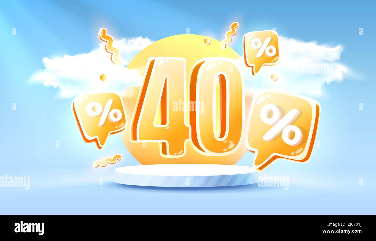 Mega sale special offer, Summer 40 off sale banner. Sign board promotion. Vector illustration Stock Vector